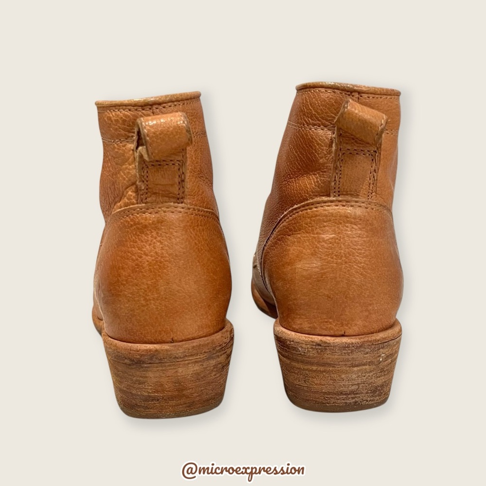 $369 Frye Carson Lace-Up Tan Cognac Real Leather Lace Up PullOn Heeled AnkleBoot - Picture 13 of 16